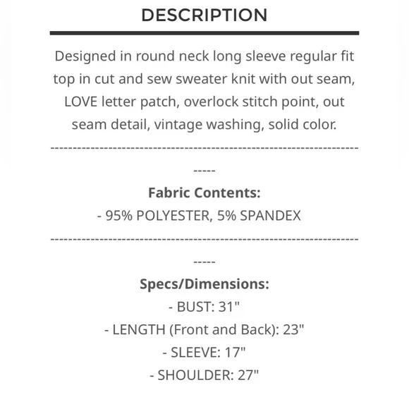 🆕 POL - Long Sleeve LOVE Letter Pullover - Vintage Romantic Trim - Rose - NIB - Picture 9 of 10